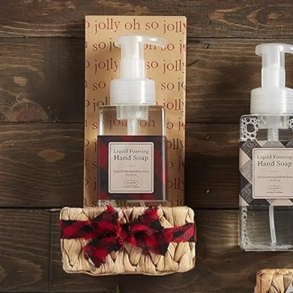 Mud Pie Red Check Soap and Guest Towel Basket Set/NWT